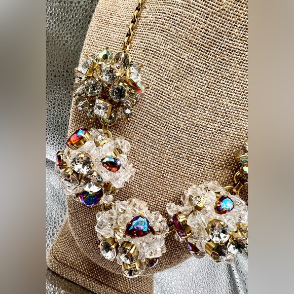 Extremely Rare! J. Crew Crystal and Aurora Borealis Cluster Necklace - Picture 2 of 9